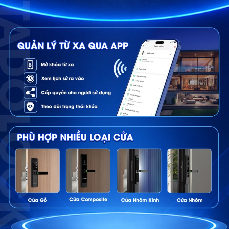 Khoá thông minh cửa gỗ cao cấp TDL 68 21 phu hop nhieu loai cua
