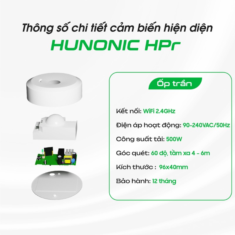 Cảm Biến Hiện Diện Wifi Ốp Trần Hunonic HPR 12 Cam bien hien dien